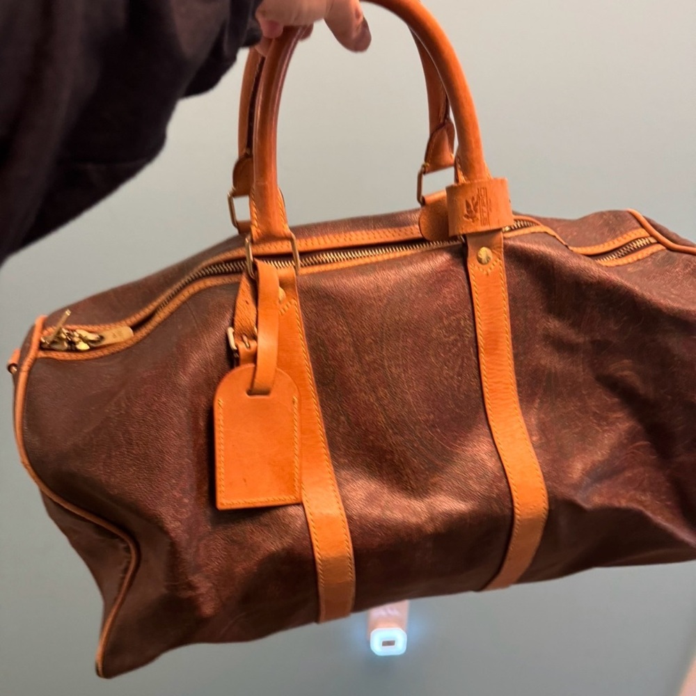 ETRO Dark Brown Leather Duffel Bag with Tan